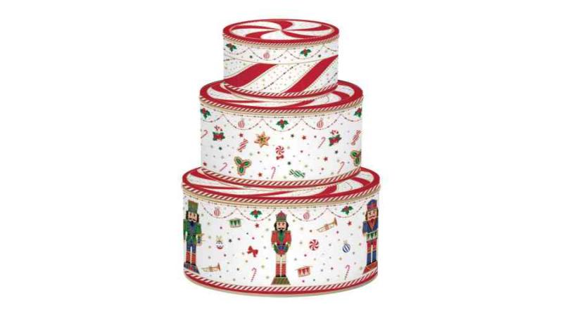 R2S.099NTWI Fémdoboz 3 db-os szett kerek,20x8,5/17x8/13,5x6,5cm, Nutcracker Twist