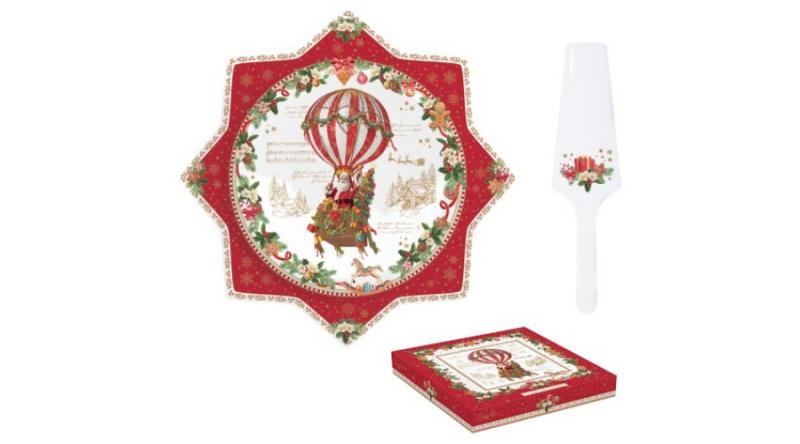 R2S.1000CHAB Porcelán tortatál, lapáttal 32cm, dobozban, Christmas Memories