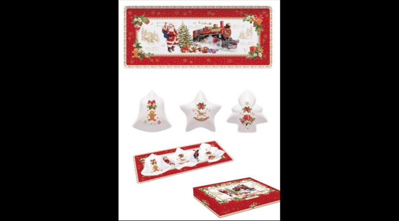 R2S.1006CHME Porcelántálcán 3 karácsonyi porcelántálka 36x16cm, dobozban, Christmas Memories