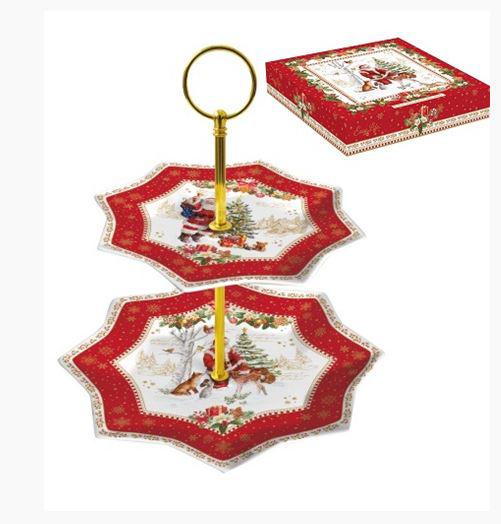 R2S.1017CHME Porcelán süteményes állvány 2 emeletes, 16/20cm, dobozban, Christmas Memories