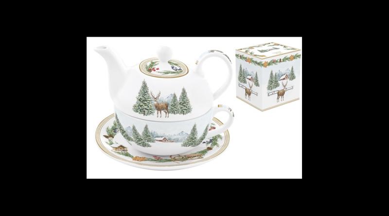 R2S.104WHIF Porcelán egyszemélyes teáskészlet 350ml,+350ml, dobozban, White Forest