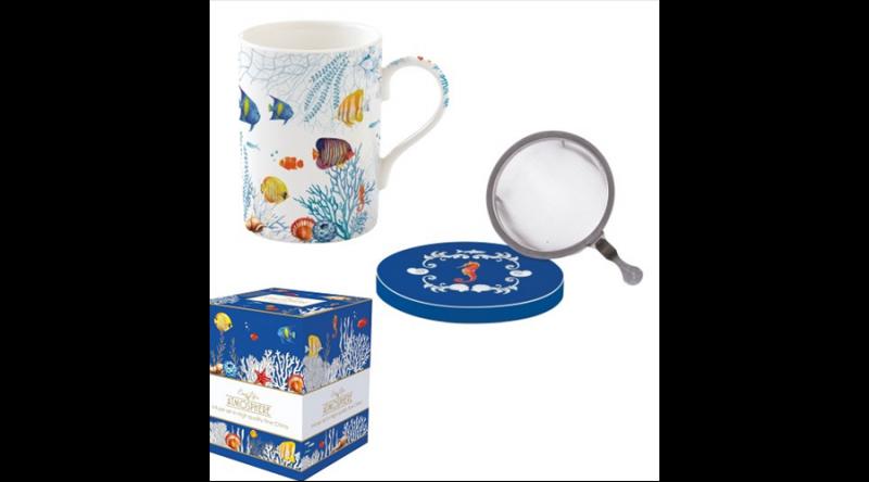 R2S.105AQRM Porcelán szűrősbögre tetővel 350ml dobozban,Aquarium, Atmosphere