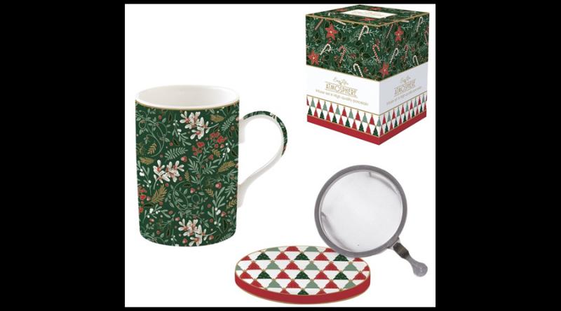 R2S.105FACH Porcelán szűrősbögre tetővel, 350ml, dobozban, Fancy Christmas, Atmosphere