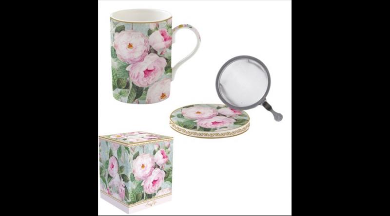 R2S.105ROBL Porcelán szűrősbögre tetővel 350ml dobozban,Roses in Bloom