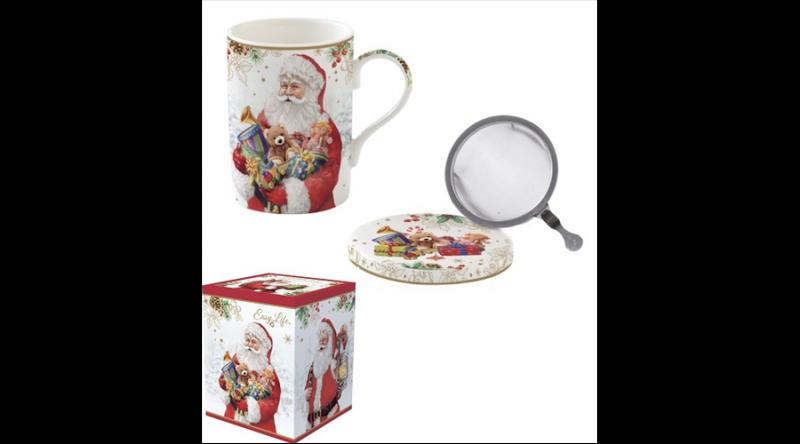 R2S.105SANC Porcelán szűrősbögre tetővel, 350ml, dobozban, Santa Is Coming