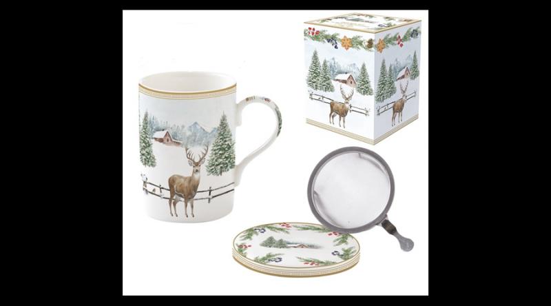 R2S.105WHIF Porcelán szűrősbögre tetővel, 350ml, dobozban, White Forest