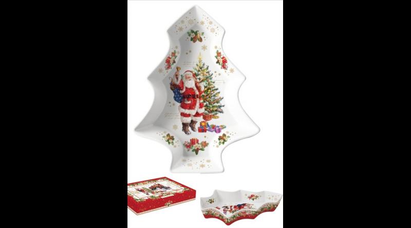 R2S.1095CHME Porcelán fenyőtál 21,5x28,5cm, dobozban, Christmas Memories