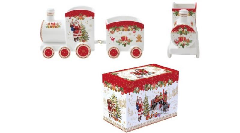 R2S.1098CHME Porcelán vonattál, 2 részes, 25,5x8x12,5cm, dobozban, Christmas Memories