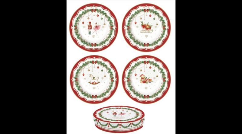 R2S.1100MNOE Porcelán desszerttányérszett 4db-os, 19cm, dobozban, Magie de Noel