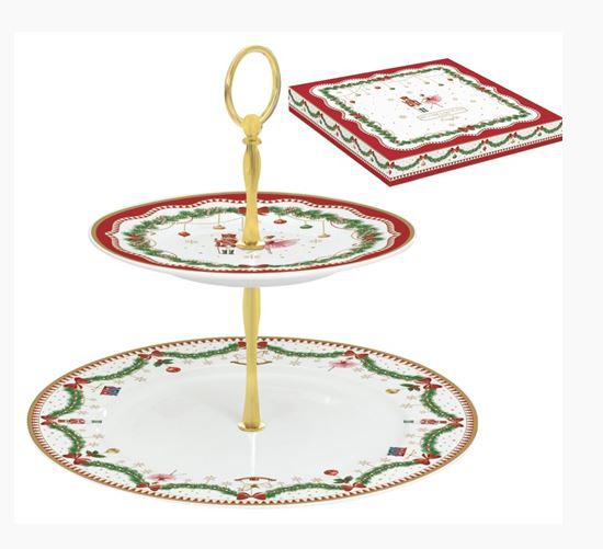 R2S.1105MNOE Porcelán süteményes állvány 2 emeletes 19/27cm dobozban, Magie de Noel