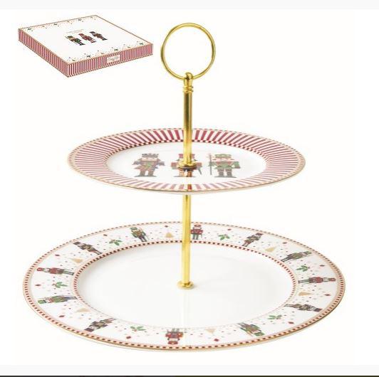 R2S.1105NUTC Porcelán süteményes állvány 2 emeletes 19/27cm dobozban, Nutcracker