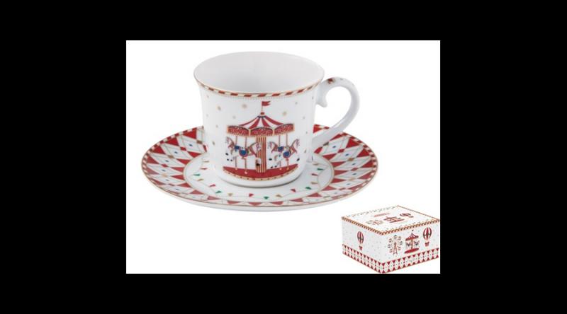 R2S.1106CHWO Porcelán teáscsésze+alj, 200ml, dobozban, Christmas Wonderland