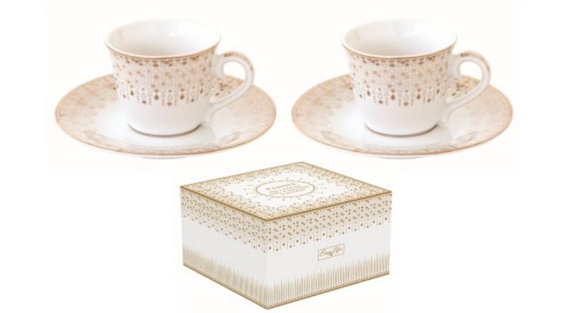 R2S.1107FESV Porcelán eszpresszócsésze+alj 2 személyes, 80ml, dobozban, Festive