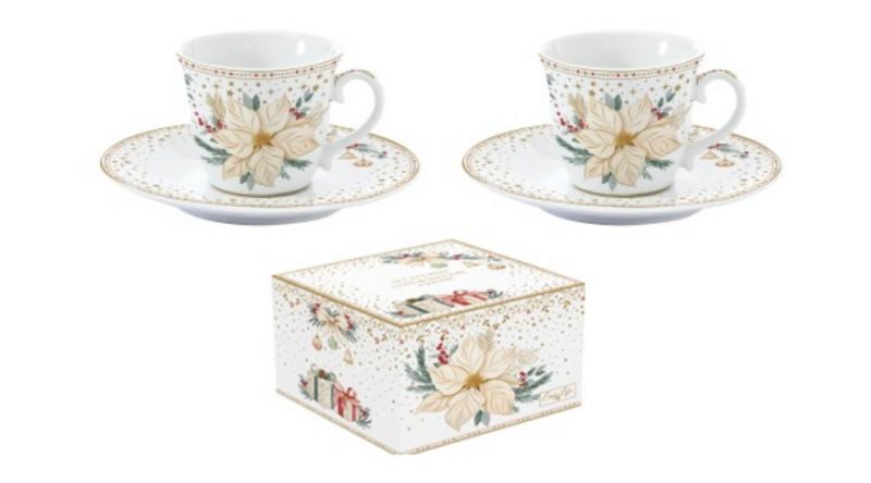 R2S.1107WHEL Porcelán eszpresszócsésze+alj 2 személyes, 80ml, dobozban, White Elegance
