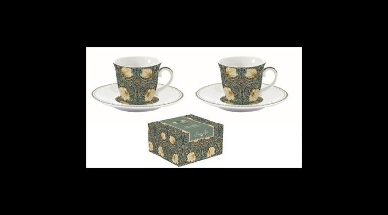 R2S.1107WILB Porcelán eszpresszócsésze+alj, 2 személyes 80ml, dobozban, William Morris, Black