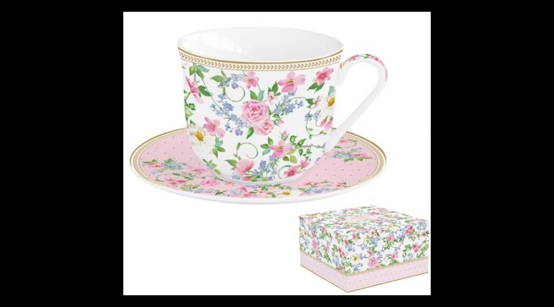 R2S.1110GAJO Porcelán reggelizőcsésze+alj 370ml dobozban,Garden Joy