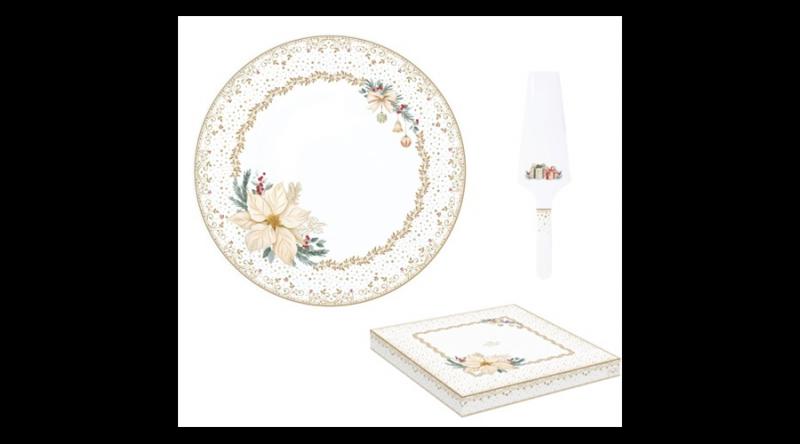 R2S.1112WHEL Porcelán tortatál lapáttal, 32cm, dobozban, White Elegance