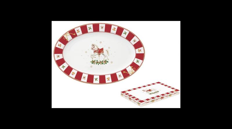 R2S.1116CTAL Porcelán ováltálca 35x23,5cm, dobozban, Christmas Tale