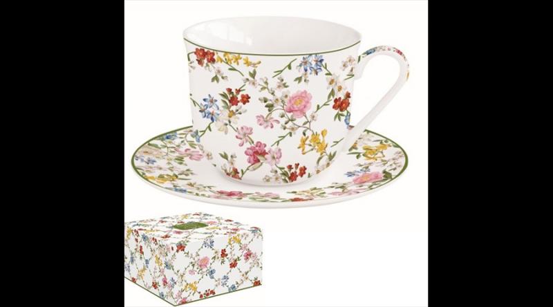 R2S.1182GADR Porcelán reggelizőcsésze+alj 370ml dobozban, Garden Dreams