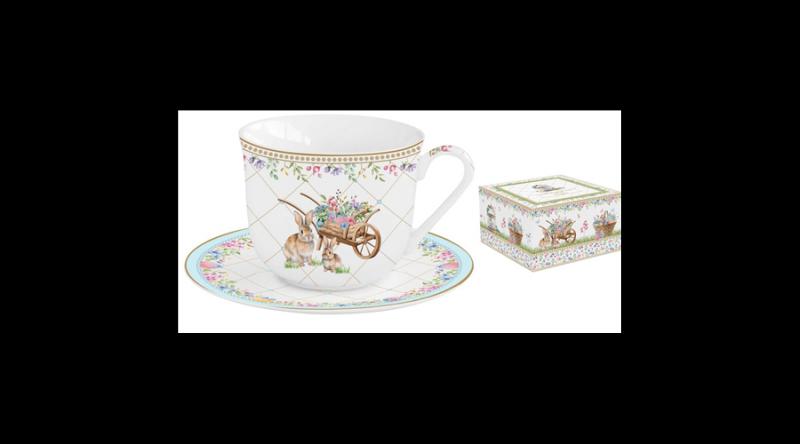 R2S.1182SPBL Porcelán reggelizőcsésze+alj 370ml dobozban, Spring Bloom