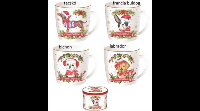 R2S.119XDOG Porcelánbögre 350ml,fémdobozban,Christmas Dog