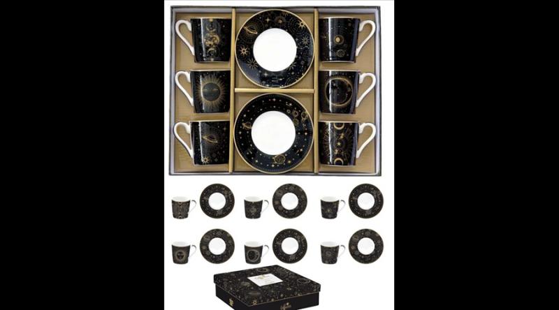 R2S.126CELE Porcelán eszpresszócsésze+alj 6 személyes, 100ml, dobozban, Coffee Mania, Celestial