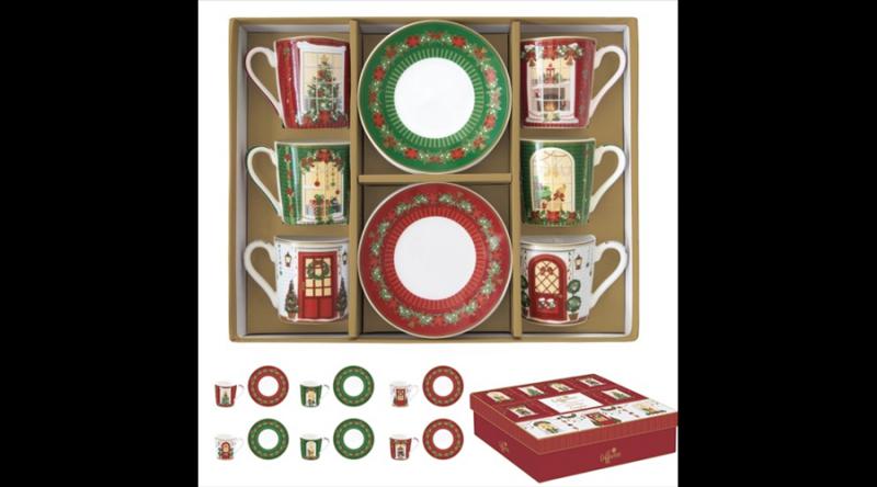 R2S.126FEAV Porcelán eszpresszócsésze+alj 6 személyes, 100ml, dobozban, Coffee Mania, Festive Avenue