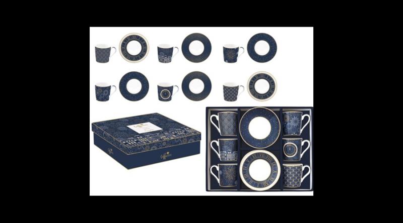 R2S.126MIDN Porcelán eszpresszócsésze+alj 6 személyes, 100ml, dobozban, Midnight, Coffee Mania