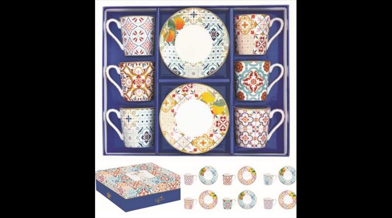 R2S.126SIRA Porcelán eszpresszócsésze+alj 6 személyes, 100ml, dobozban, Coffee Mania, Siracusa