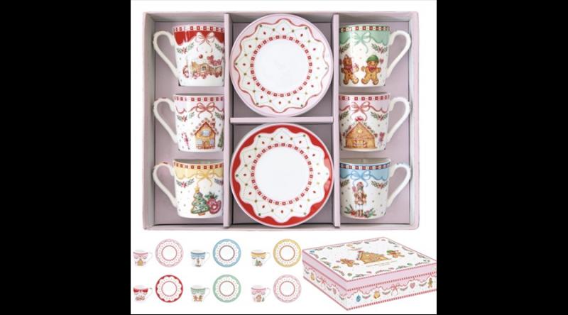 R2S.126SWEC Porcelán eszpresszócsésze+alj 6 személyes, 100ml, dobozban, Coffee Mania, Sweet Christmas