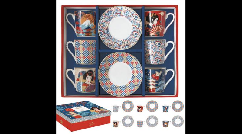 R2S.126TOKY Porcelán eszpresszócsésze+alj 6 személyes, 100ml, dobozban, Coffee Mania, Tokyo