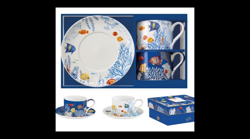 R2S.132AQRM Porceláncsésze+alj 240ml 2 személyes dobozban, Coffee Mania, Aquarium