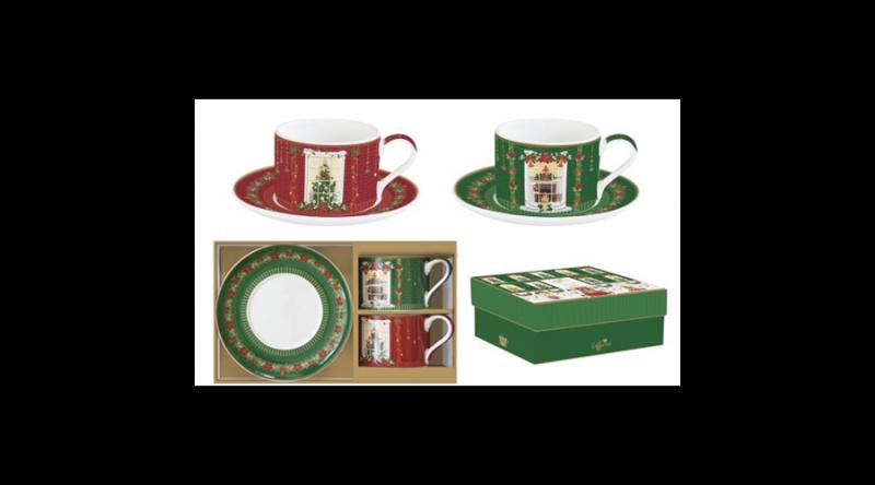 R2S.132FEAV Porceláncsésze+alj 240ml, 2 személyes, dobozban, Coffee Mania, Festive Avenue