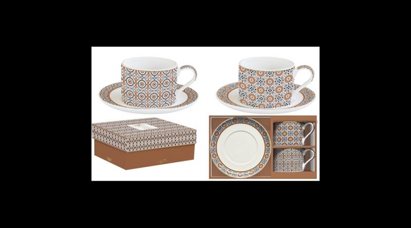 R2S.132GEOE Porceláncsésze+alj 240ml, 2 személyes, dobozban, Coffee Mania, Geoethnic