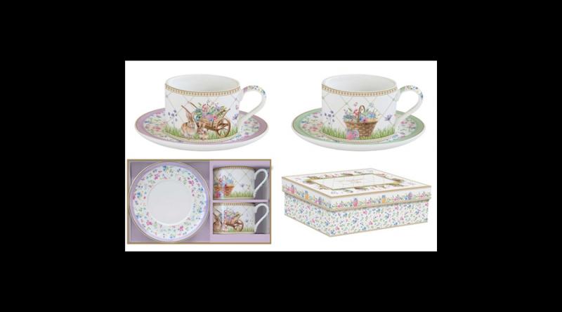 R2S.132SPBL Porceláncsésze+alj 240ml, 2 személyes, dobozban, Spring Bloom