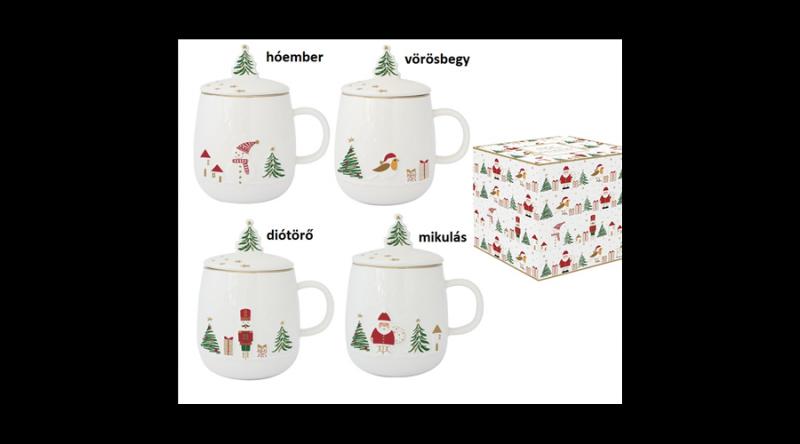 R2S.1335LSNO Porcelán szűrősbögre tetővel, 450ml, dobozban, Let it Snow