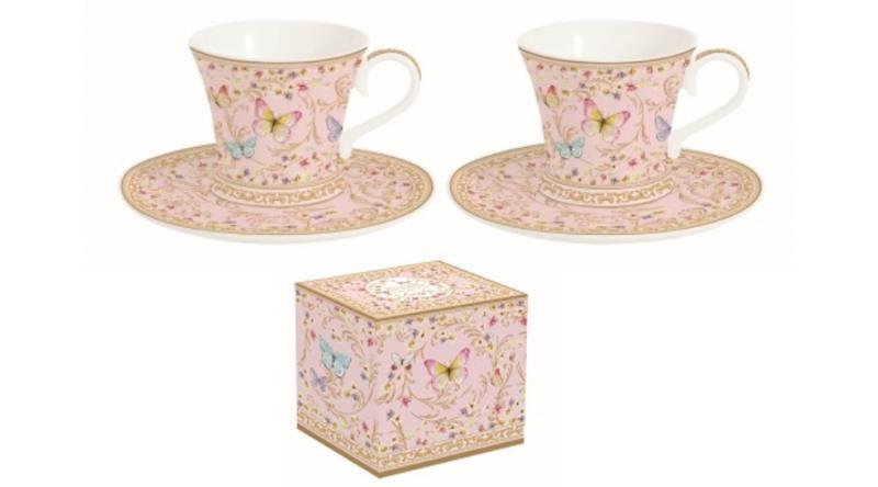 R2S.1353MAJB Porcelán espressocsésze+alj 2 személyes 80ml,dobozban,Majestic Butterflies