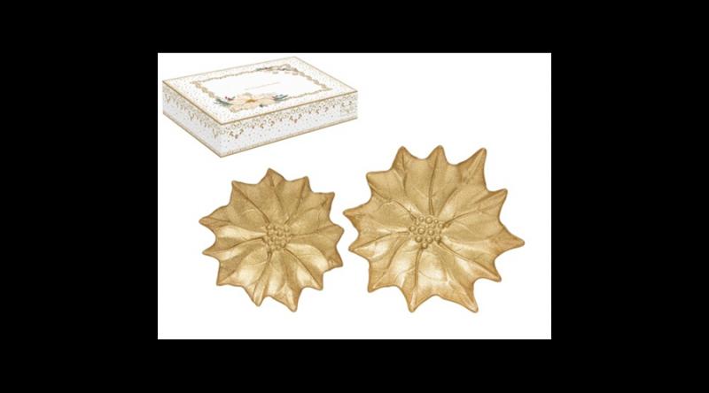 R2S.1425WHEL Üvegtálszett 2 db-os, 18/21cm, dobozban, arany színű virág, White Elegance