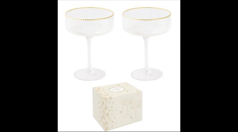 R2S.1436ORO Bordás üvegpohár arany szegéllyel 250ml, pezsgős, 2db-os szett, dobozban, Gold