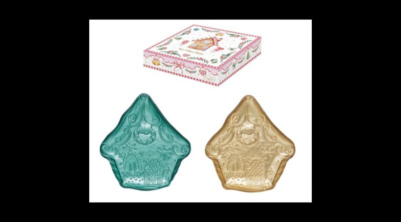 R2S.1446SWBL Üvegtálszett 2 db-os, 16,5x15cm, mézeskalács házikó forma, dobozban, Sweet Christmas