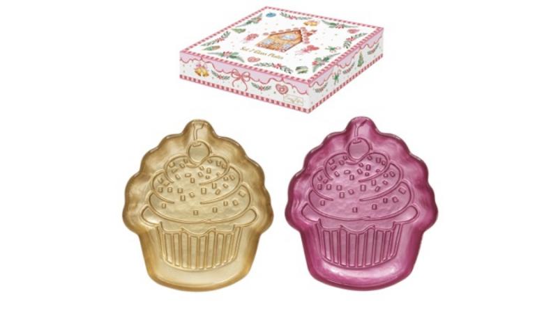 R2S.1447SWPK Üvegtálszett 2 db-os, 16,5x15cm, muffin forma, dobozban, Sweet Christmas