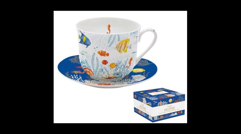 R2S.1454AQRM Porcelán reggelizőcsésze+alj 400ml dobozban,Aquarium, Atmosphere