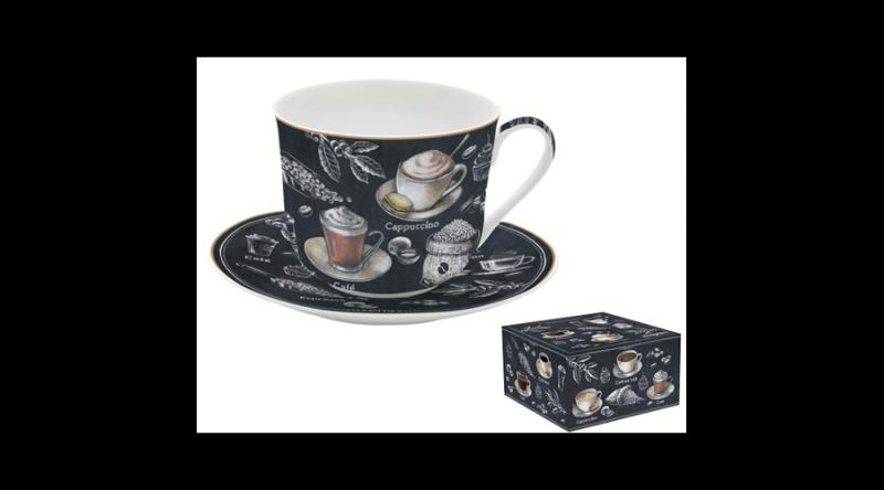 R2S.1454BRST Porcelán reggelizőcsésze+alj 400ml, dobozban, Barista