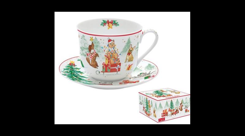 R2S.1454CHGA Porcelán reggelizőcsésze+alj 400ml, dobozban, Christmas Gang