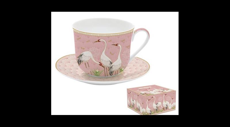 R2S.1454DANC Porcelán reggelizőcsésze+alj 400ml dobozban,Dancing Herons