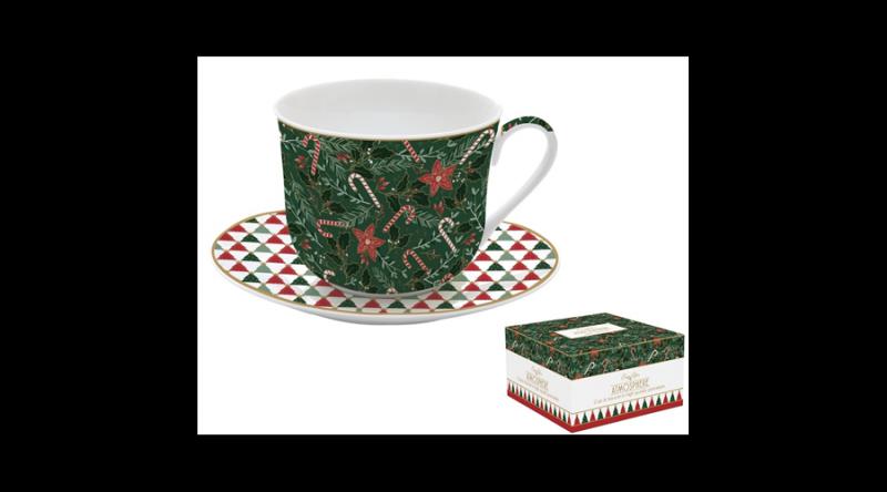 R2S.1454FACH Porcelán reggelizőcsésze+alj 400ml, dobozban, Atmosphere, Fancy Christmas