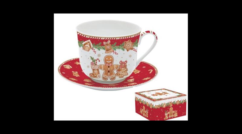 R2S.1454FANG Porcelán reggelizőcsésze+alj, 400ml, dobozban, Fancy Gingerbread