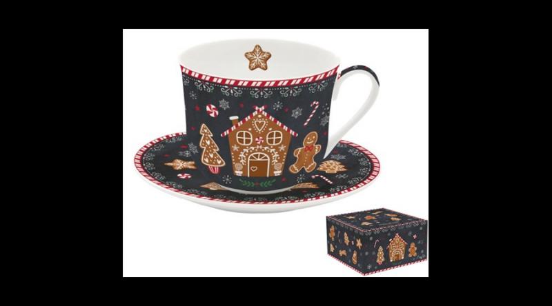 R2S.1454GING Porcelán reggelizőcsésze+alj, 400ml, dobozban, Gingerbread