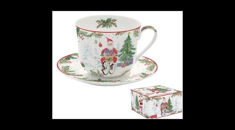 R2S.1454JOYF Porcelán reggelizőcsésze+alj 400ml, dobozban, Joyful Santa