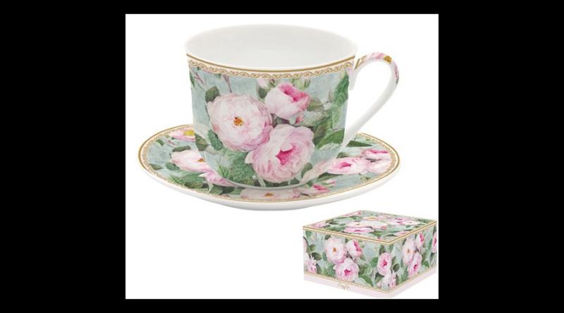 R2S.1454ROBL Porcelán reggelizőcsésze+alj 400ml dobozban,Roses in Bloom